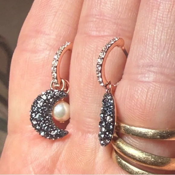 Swarovski Navy and Gold Crescent Earrings - Picture 9 of 10